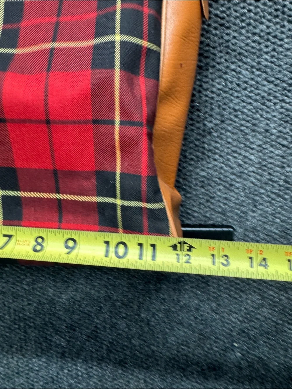 Vintage Plaid Red Canvas & Tan Leather  Bag